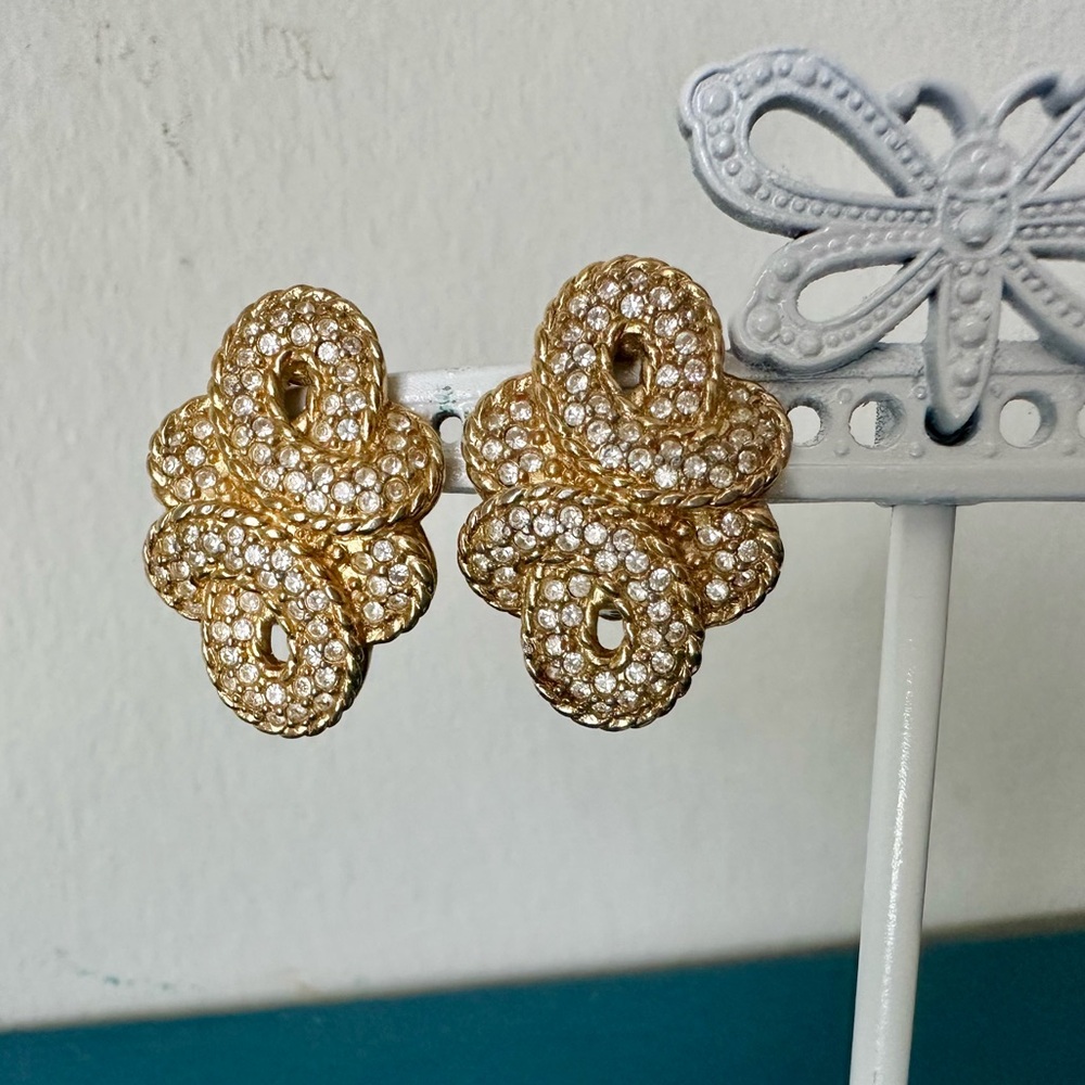 Swarovski Crystal & Gold Statement Clip-On Earrings